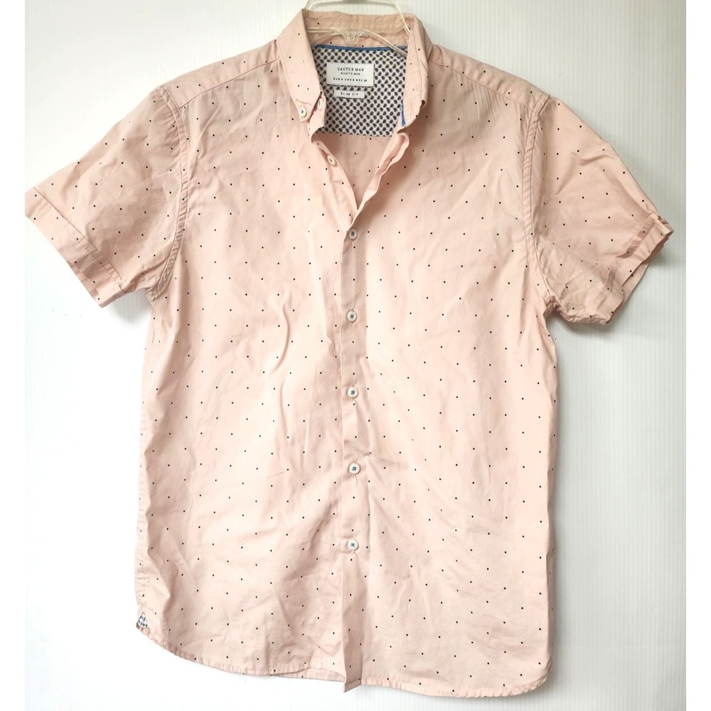 Cactus Man  Ricky Singh Button-Down Shirt Slim-Fit Pale Pink Black‎ Dots Small